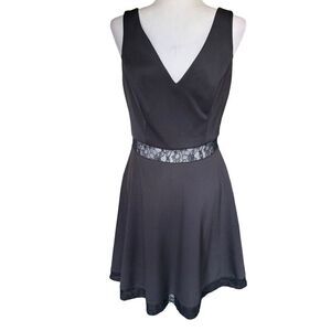 Guess Black Fit & Flare Mini Dress Sz 10 Sleeveless Sheer Lace Sexy Cocktail